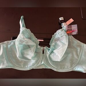 Curvy Couture 44DD Bra Blue Polka Dot Sheer Unlined Underwire New